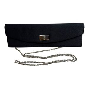 Bijoux Terner Black Satin Boxy Clutch Purse w/ Hideaway Chain Crossbody